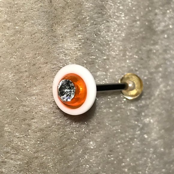 14 Gauge Red and white with Clear Rhinestone Space Ship Tongue Ring - Picture 1 of 4